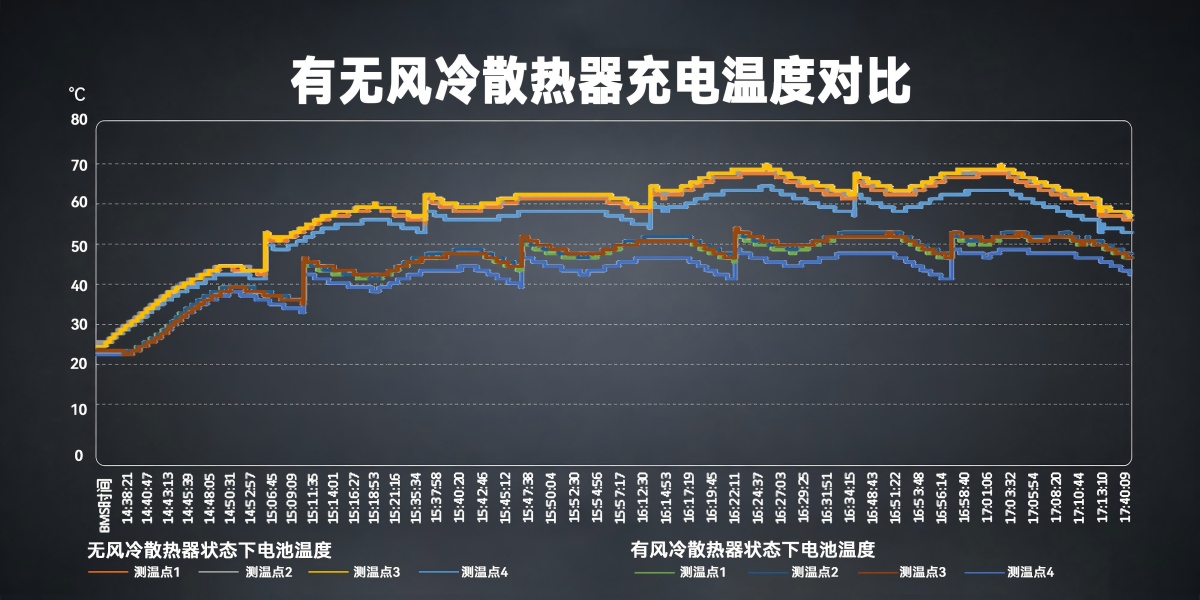 有無(wú)Tattu風(fēng)冷散熱器充電溫度對(duì)比